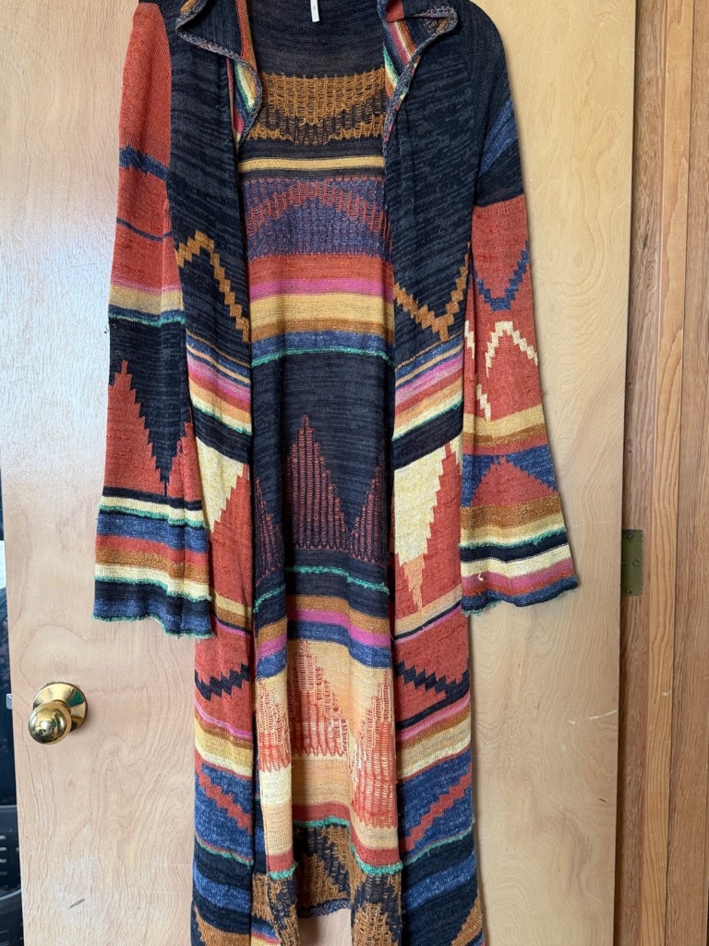 Free People Multi-Color Aztec Long Open-Front Cardigan
